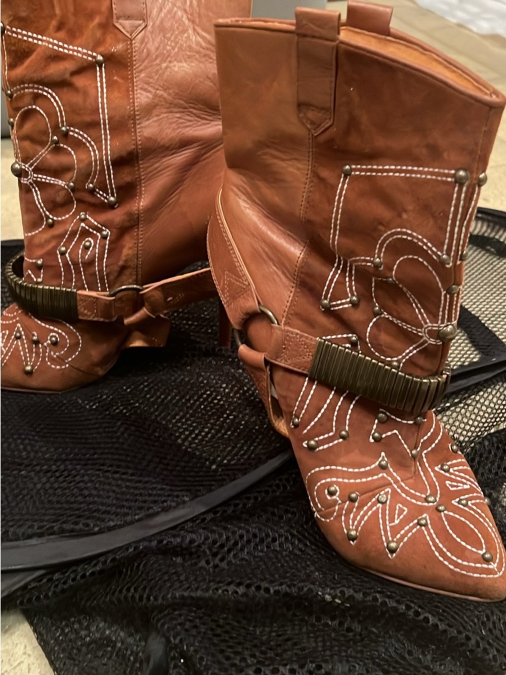 Women’s Brown Western Harness Boots with Embroidered Detail